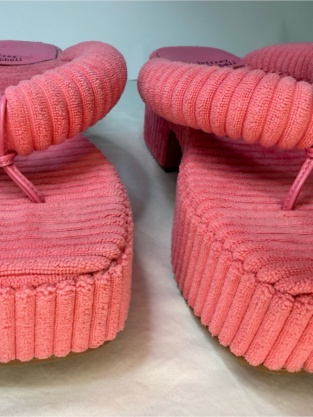 Jeffery Campbell Pink Platform Thong Sandals |Barbiecore Ripped Corduroy Slides - Picture 6 of 8